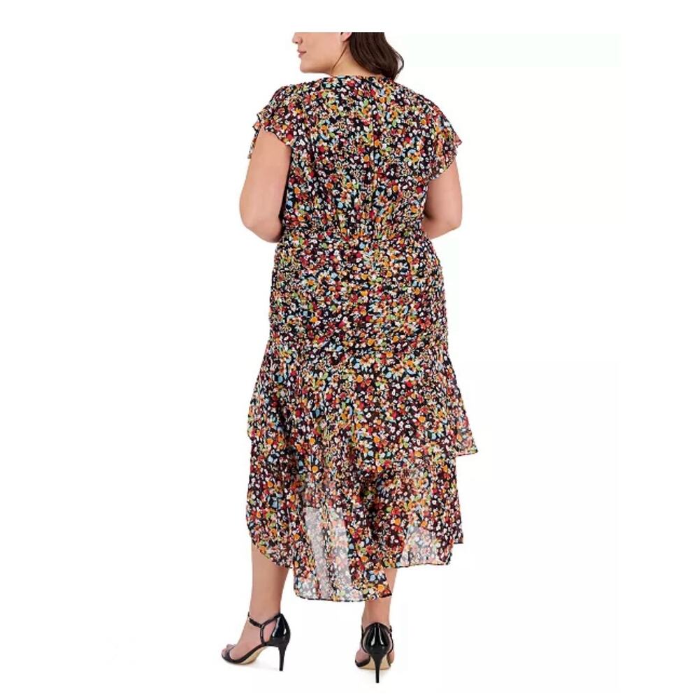 Tahari ASL Women's Hi-Low Short Sleeve V-Neck A-Line Dress Plus Size 18W - Picture 2 of 14